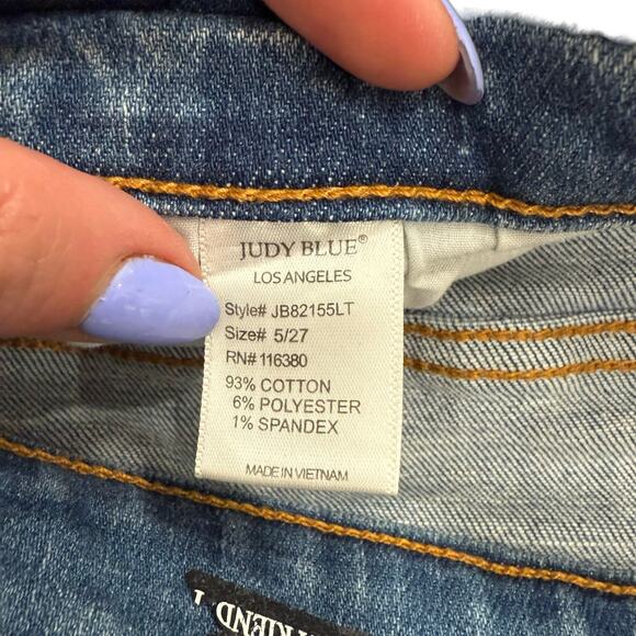 Judy Blue Distressed Raw Hem Blue Light Wash Boyfriend Jeans size 5 / 27 - Picture 7 of 10